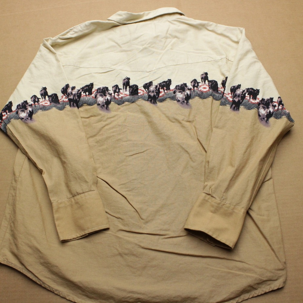 Wrangler Western Shirt Mens Sz XL Horse Wraparound Horse Aztec Pearl Snap Cowboy - Picture 3 of 8
